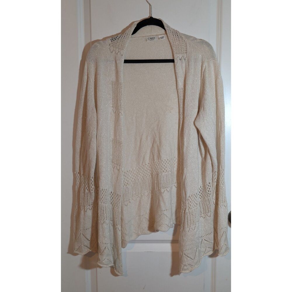 Cato Woman Cream Shimmer Crochet Knit Cardigan Sweater 18/20W